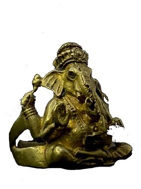 Antique Brass Ganesha Elephant God Figurine Statement Ring | Size 12